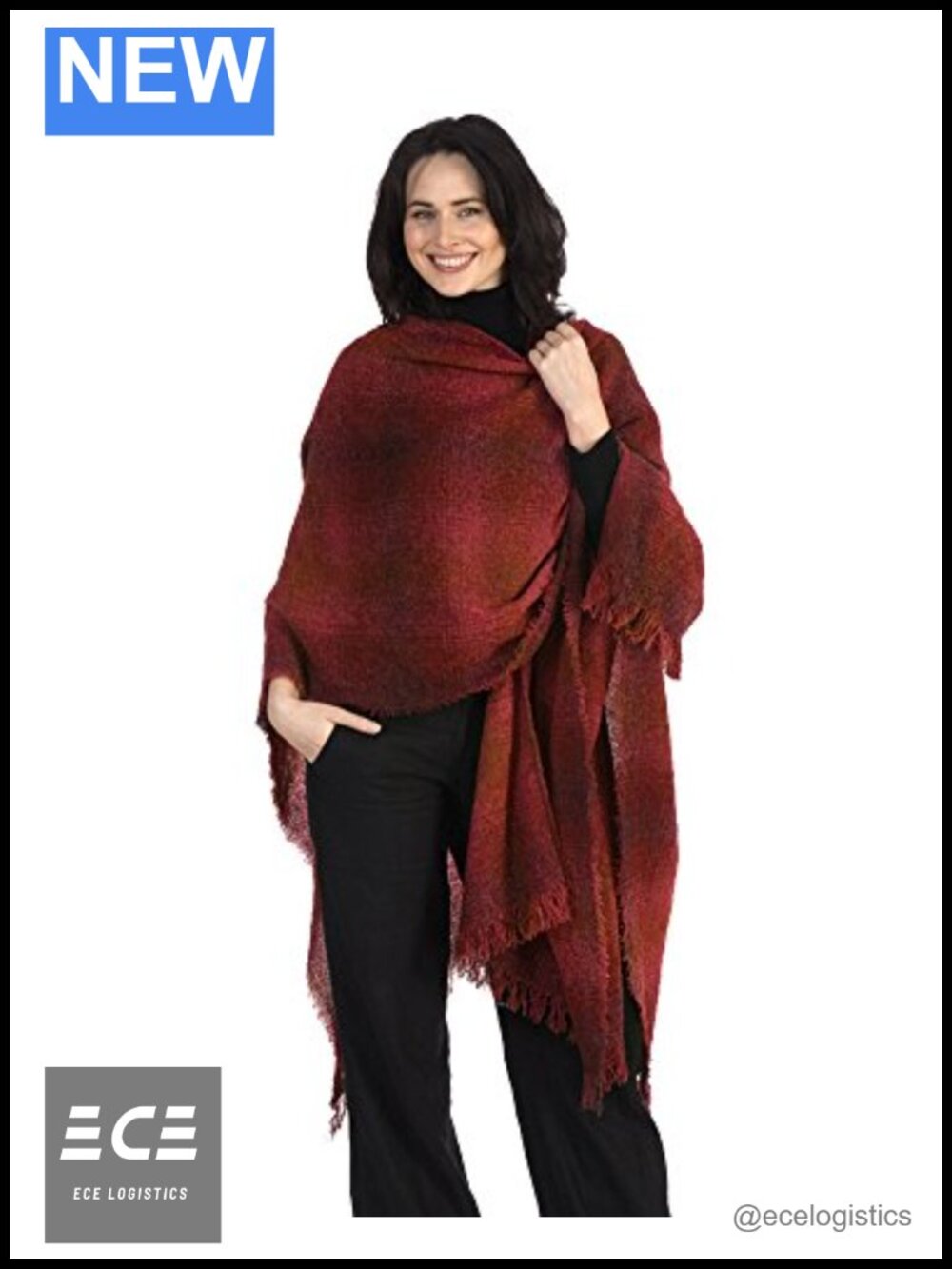 Irish Wool Lambswool Celtic Ruana Long Shawl Wrap Checkered